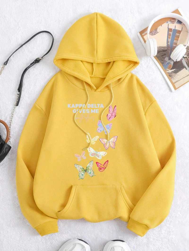 Give Me Colorful Butterflies Printing Hoody Women Casual AllMatch Hoodie Fashion Fleece Clothing Autumn Comfortable PulloverZ250918