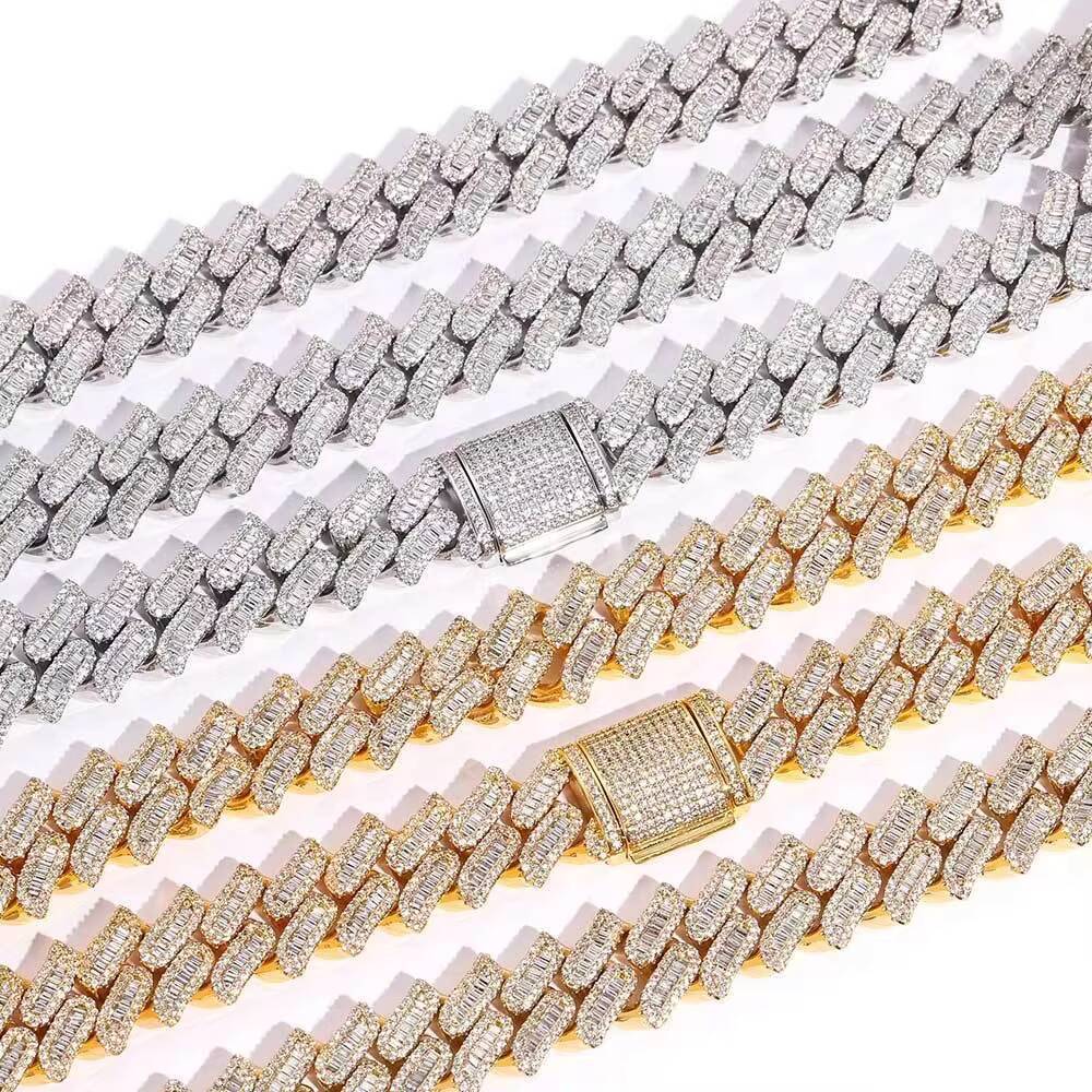 Hip Hop 925 Silver Iced Out Cuban Link Bracelet 15mm Moissanite Necklace Jewelry