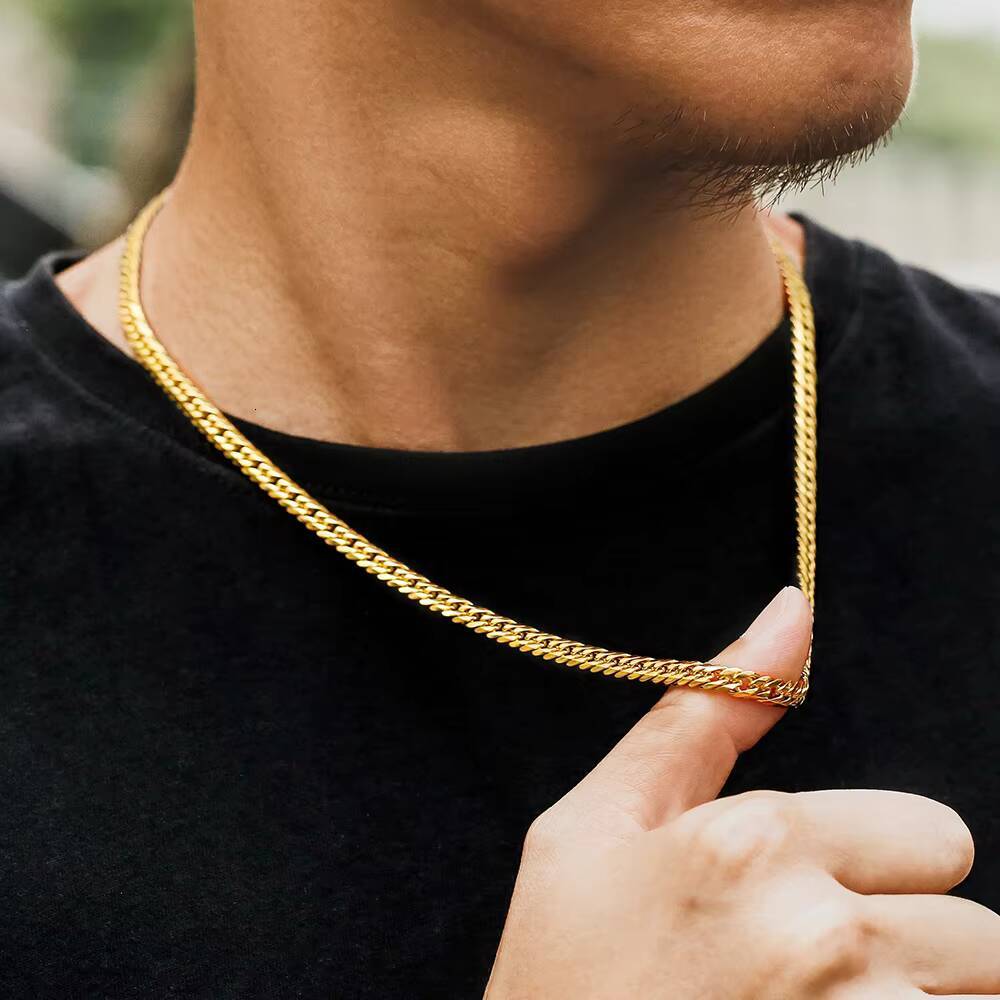 FaMoissaniteory Hip Hop Fashion Authentic Solid Sturdy Miami Cuban Chain Durable Lobster Claw Clasp Unisex Flat Curb Mens Necklace