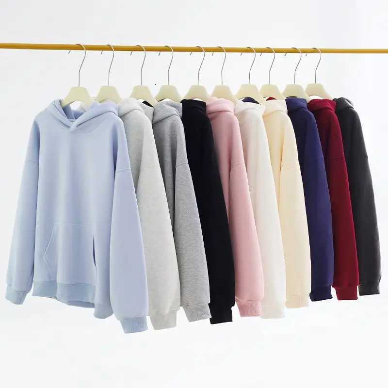 Heavy fleece thickened hooded sweater for men and women autumn and winter new solid color loose outer wear pullover couple topZ250918