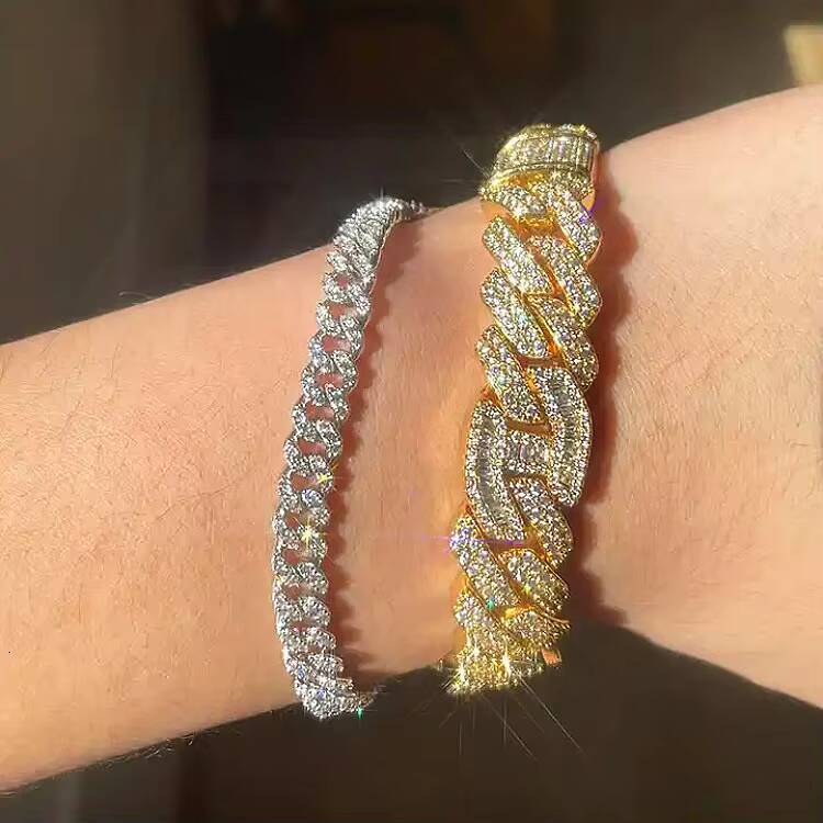 Miami Hiphop 14mm Cuban Chain Bracelet Necklace for Men Moissanite Brass Moissanite Iced Prong Rhombus Cuban Link Gift