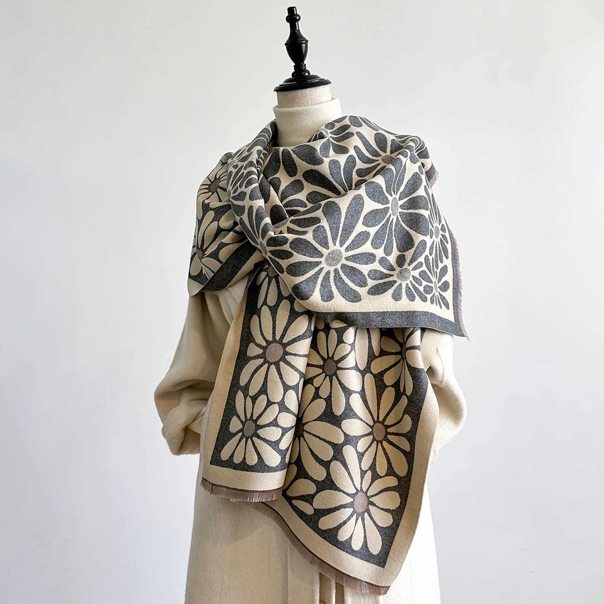 Wens Luxury Faux Cashmere Scarf Thick Warm Winter ral Print Soft Shl for Travel And Daily Use Y250918