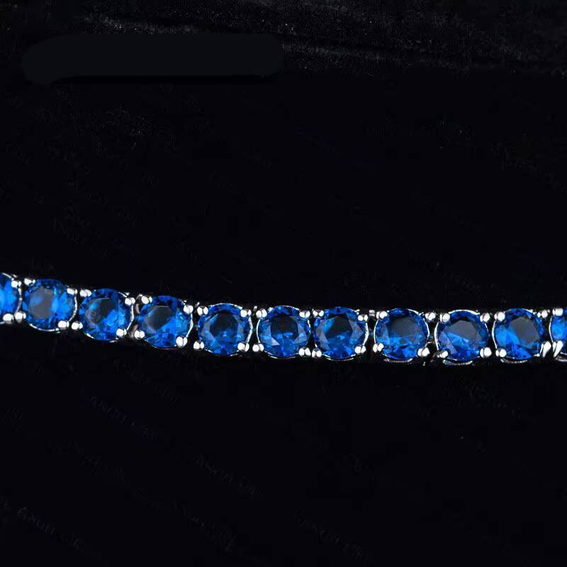 4mm18inch 4 Prong Blue Moissanite Hiphop Tennis Chain Necklace
