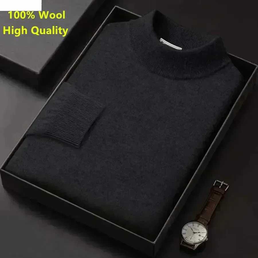 New Mens Knit Warm Sweater Pullover Trendy Mock Collar 100 Pure Woolen Sweater Male Casual Business Cashmere Sweater TopsZ250918