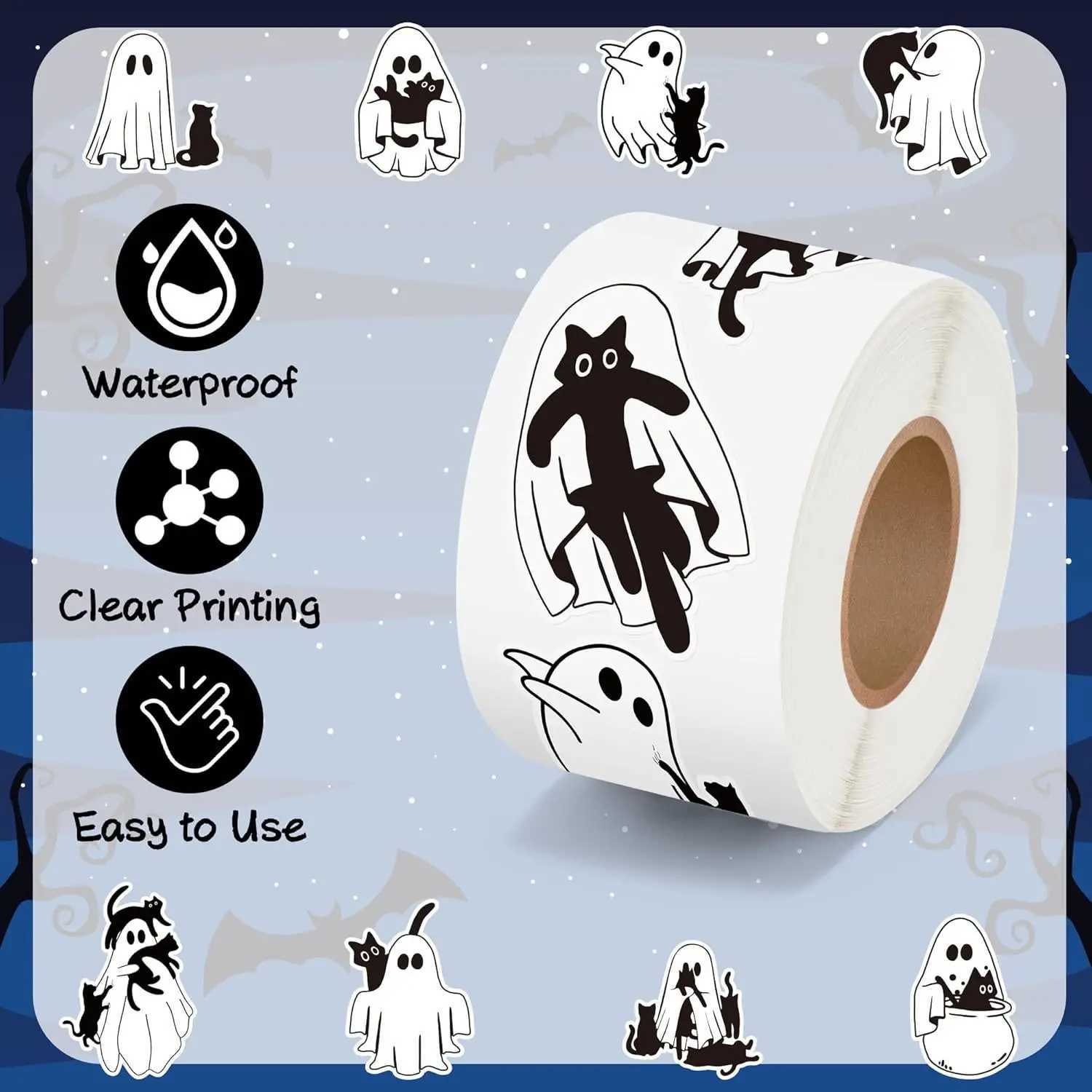 100500pcs Phantom Cat Halloween Stickers Party Halloween Gift Wrapping Label Scrapbook Cartoon Stationery Stickers C250918