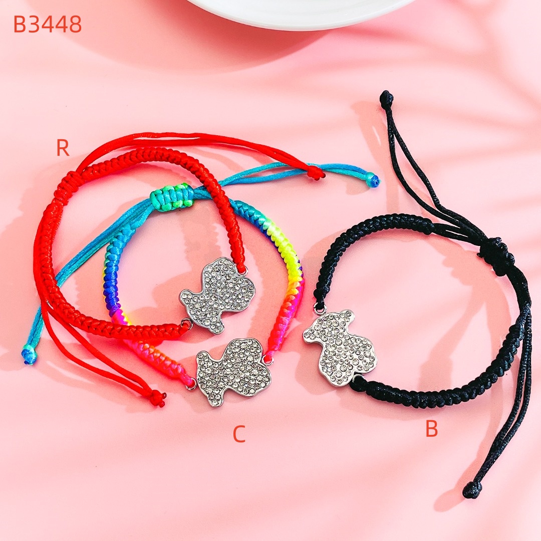 Fashion Women Men Silver Gold Bear Stainless Steel Black Red Color Weave Rope Cotton Chain Bracelets Jewelry Pulsera Gift