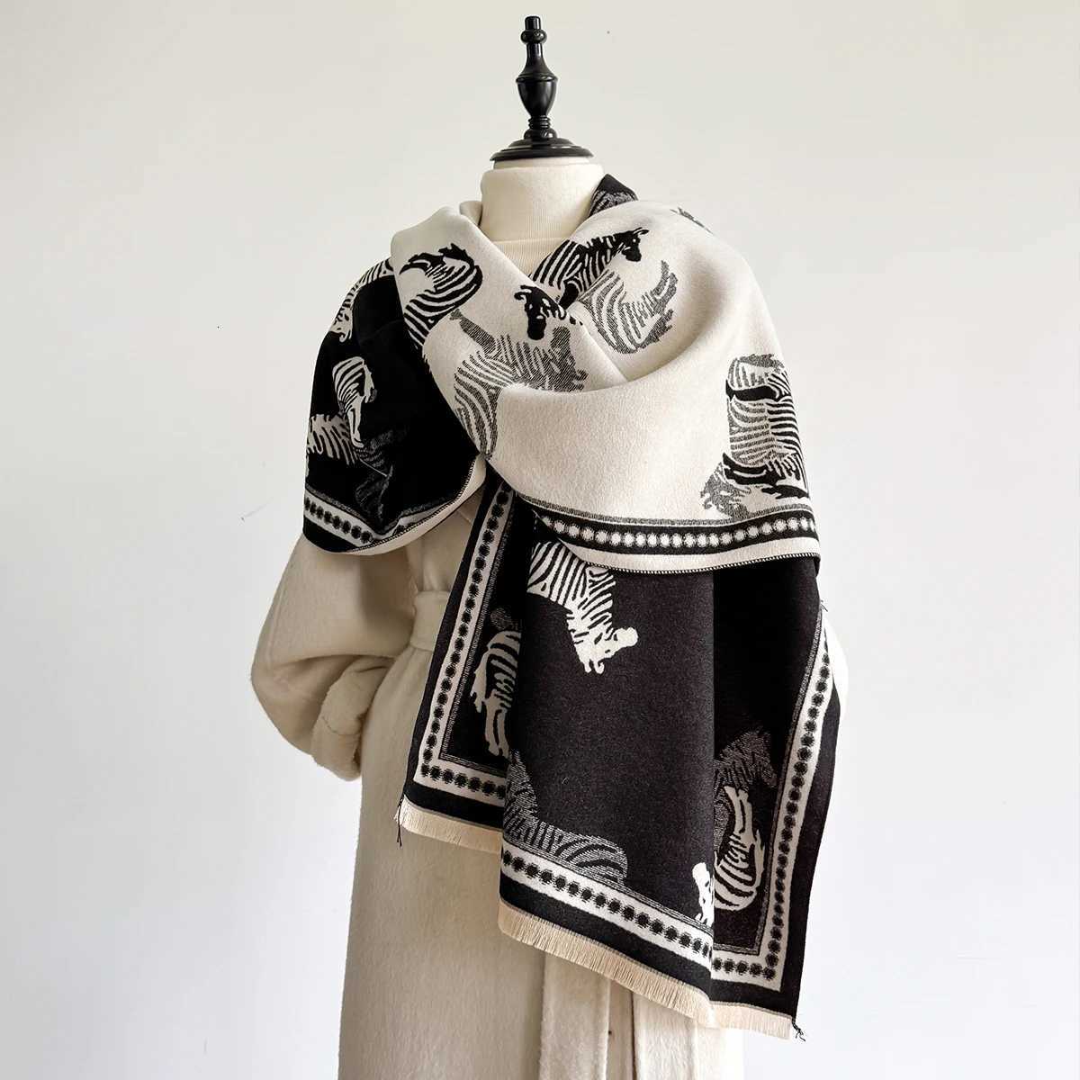Wen Luxury Warm Cashmere Poncho Shl Scarves Zebra Print Thick Winter Blanket Wr Casual Hijab Stole Scarf Y250918