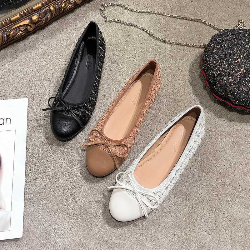 Plus Size 44 Ballerina Flats Round Toe Shoes Woman Tweed Comfortable Slip on Flats Ladies Maternity Shoes Zapatos Loafers W250918