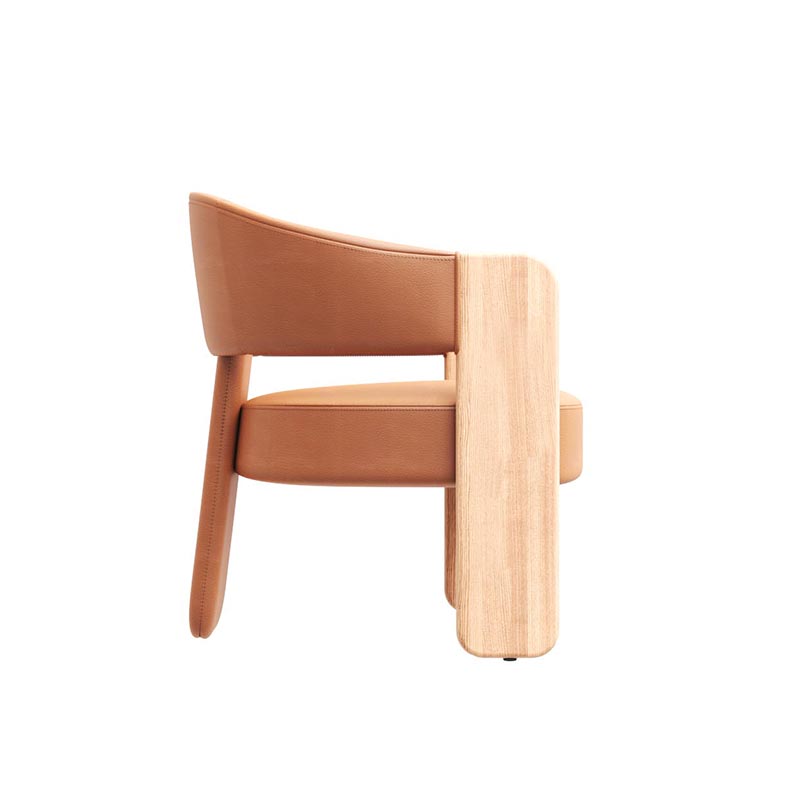 Living Room Furniture Modern Ice - Cream Inspired Tan Leather & Wood Lounge Chair for Living Room Decor