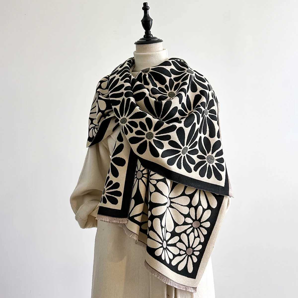 Wens Luxury Faux Cashmere Scarf Thick Warm Winter ral Print Soft Shl for Travel And Daily Use Y250918