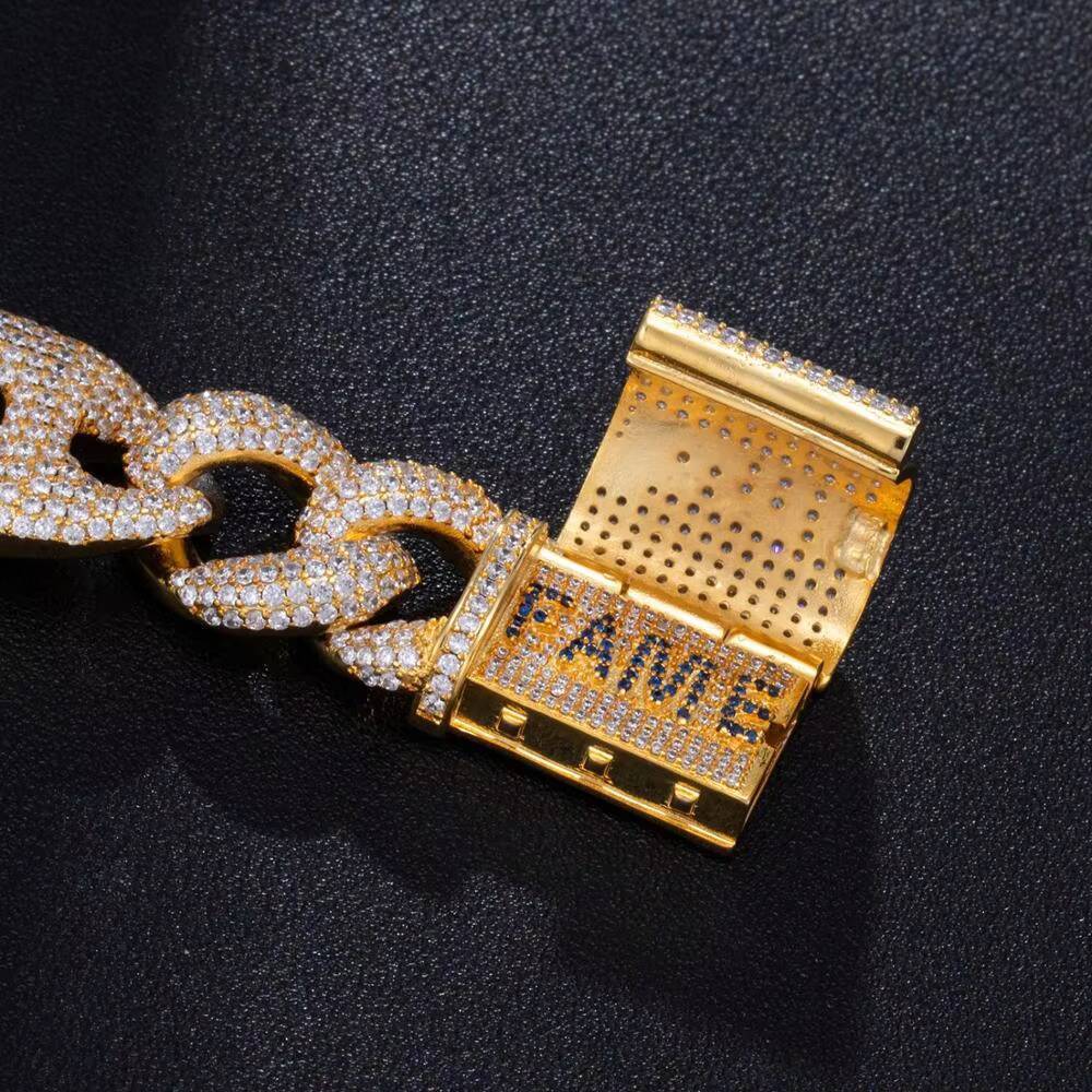 New Arrival 18MM Real Gold Plated Full Iced Out Miami Cuban Link Chain Mens Cuban Link Necklace