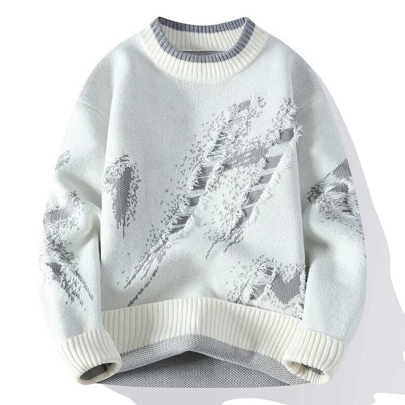 2025 Autumn Men Casual Sweater Tassels Patchwok Cute Couple Sweaters Round Neck Long Sleeve Male Knitted Harajuku PulloverZ250918