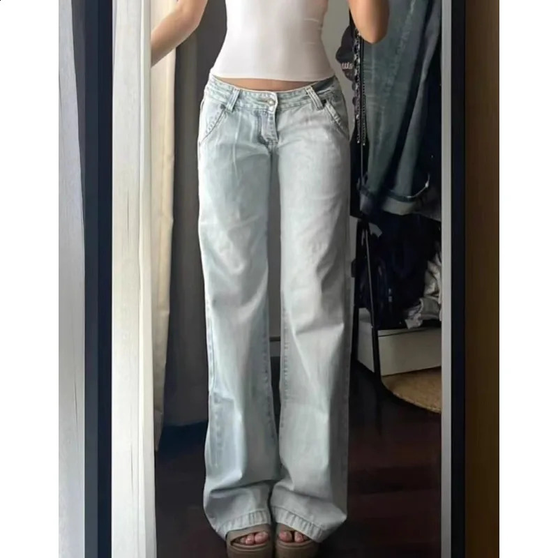 Womens High Waisted Light Colored Jeans Street Style Cool Girl Wide Leg Baggy Pants Female Casual Thin Denim Trousers Z260313