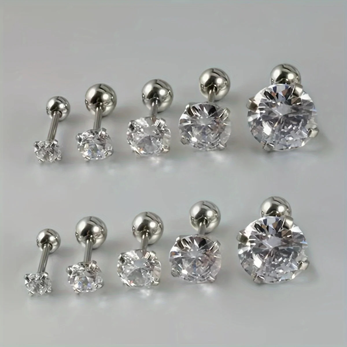 1 pair5 pairs Set Stainless Steel Round Ball Golden Silvery Cubic Zirconia Ball Screw Back Stud Earrings Set for Men Women 250917