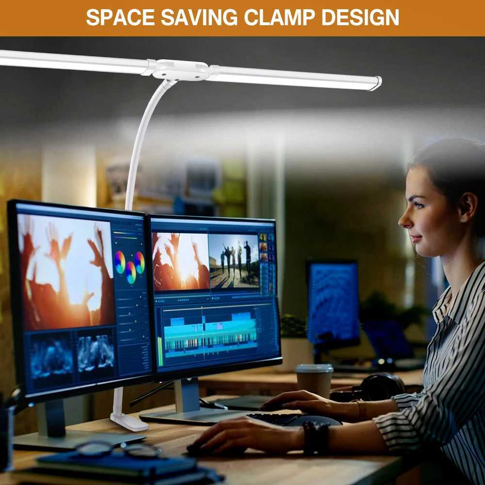 Double Head LED Clip Remote Control Desk Lamp Architect Table Lamp for Home Office Lighting 5 Color Modes and 5 Dimmable C250918
