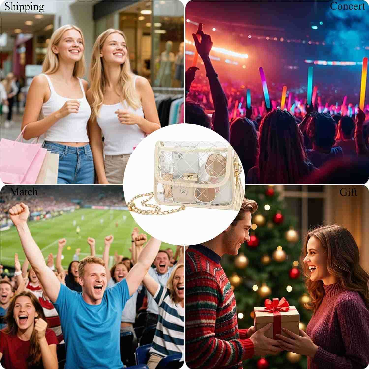 Clear Purse for Women Stadium Approved See Through Clear Crossbody Transparent Shoulder Bag for Sports EventsZ250918