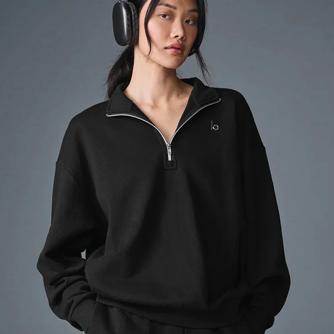 Yoga Hoodies Sports Hoodies Stand Up Collar Sweatshirts Quarter Zip Pullover Outfits Unisex Sweatshirts 3D Silver on Chest Loose Long Sleeve Sweatwear