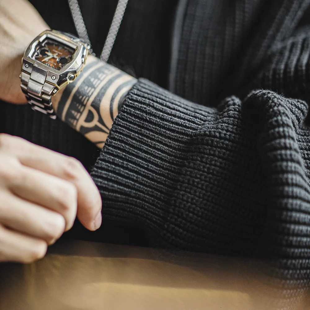 Maden Casual Henley Collar Knitted Hooded Sweatshirt Loose Solid Color Pullover for Mens Autumn and Winter Warm Versatile TopsZ250918