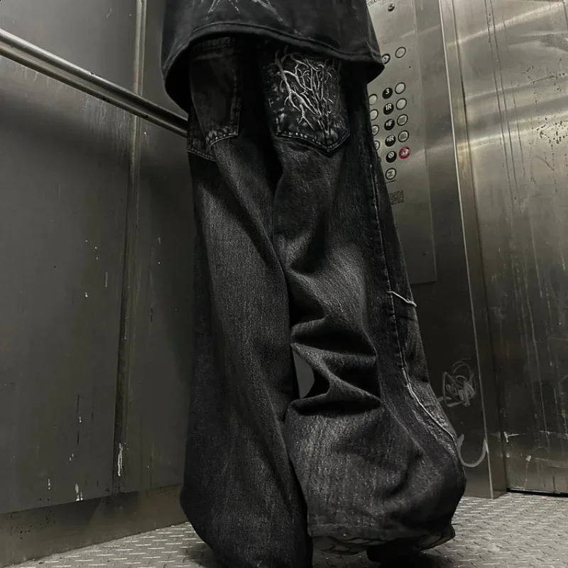 Y2K Baggy Jeans vintage Splicing y Pattern high quality jeans Hip Hop Gothic Streetwear men women Casual wide leg Z260313