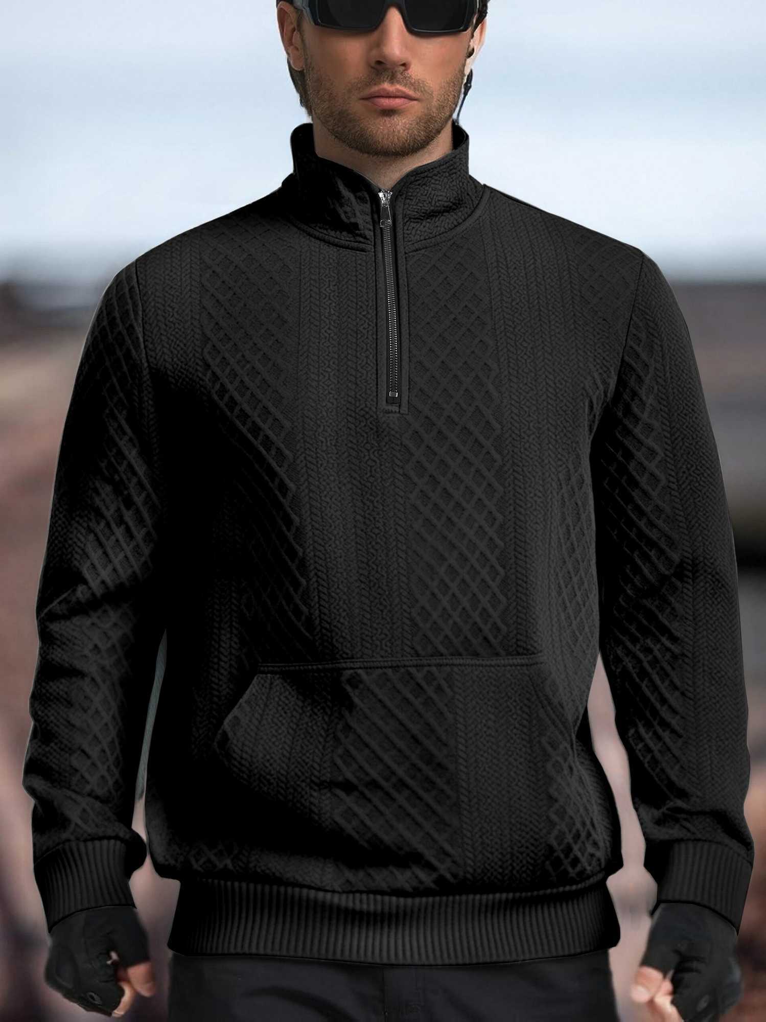 Mens Outdoor Tactical Hunting Sweatshirt Autumn Winter SemiZipped StandUp Collar Textured with Kangaroo Pocket Knitted SweateZ250918