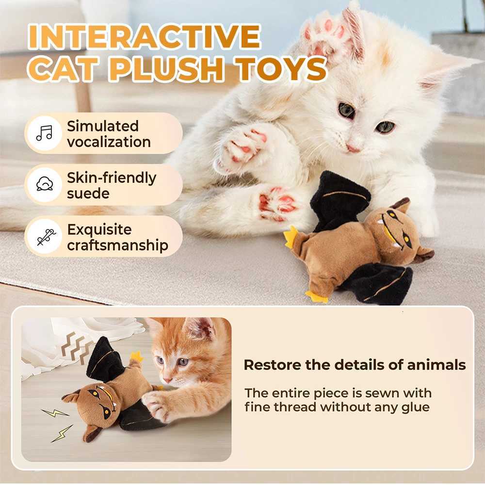 Interactive Cat Toy Pumpkin Head Ghost Bat Halloween Flapping Toy Simulation Sound Cat Toys Touch Activated Plush Toys for Cats X250918