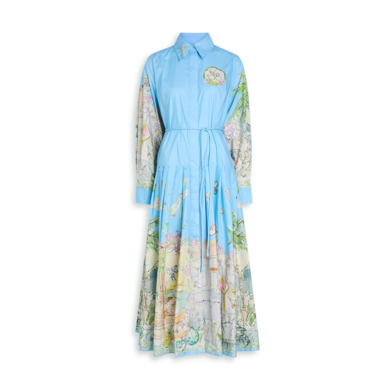 Women Dresses Designer 2025 New Fashion Casual Elegant Linen Printed Tie Shirt Dress 11 Colors