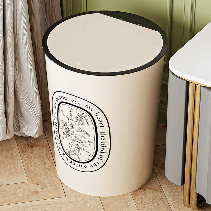 Trash Can with Lid Kitchen Storage Large Capacity American Style Bathroom Wind Lid Trash Modern Lid Spring French Style Bin C250918