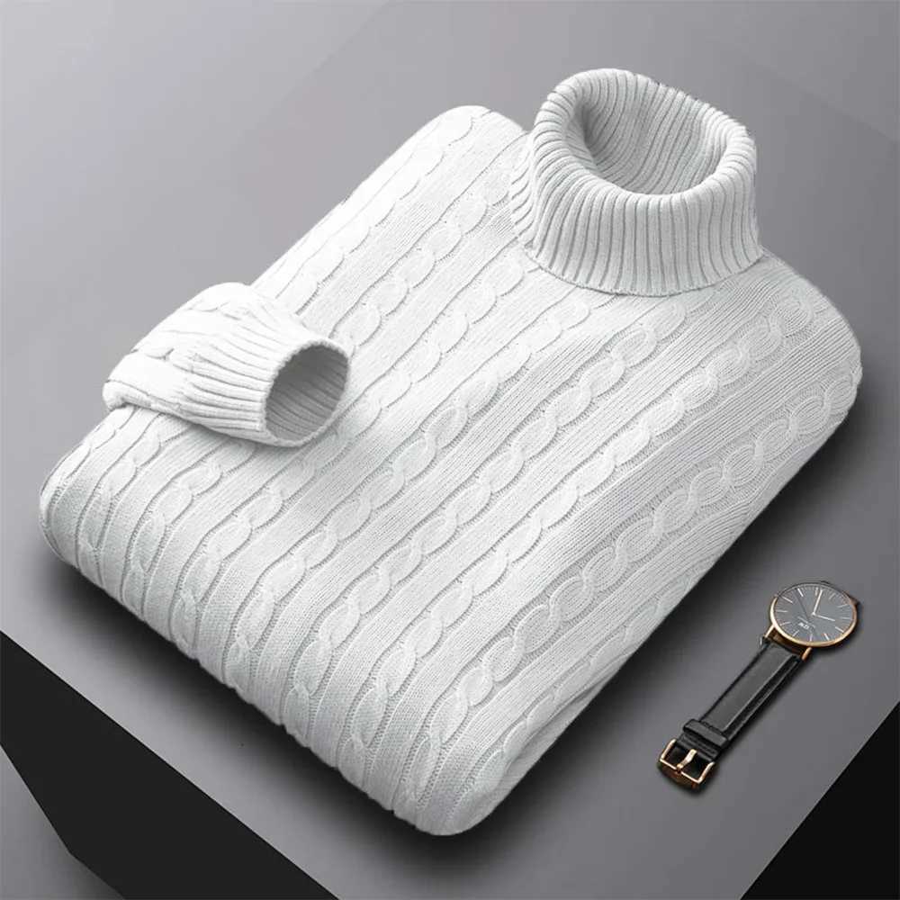 Autumn New Mens Turtleneck Jacquard Sweater Solid Color Knitted Pullover Casual Warmth High Elastic Versatile Male SweatwearZ250918