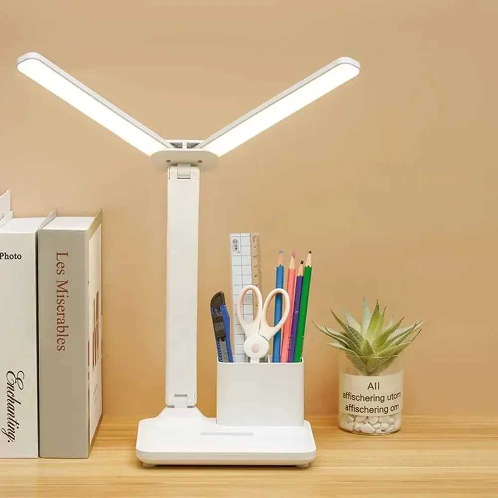 LED Desk Lamp USB Dimmable Touch Foldable Table Lamp with Calendar Temperature Clock Night Light for Study Reading Lamp C2509181
