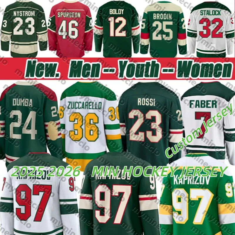 MIN wild Hockey jerseys Mats Zuccarello Matt #12 Boldy Joel jerseys #97 Kaprizov Eriksson Hartman Brock Faber Fleury Reverse 2025 mens youth Adult Ice Hockey jersey