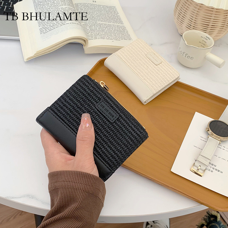 TB BHULAMTE Free Shipping Women's Splicing Wallet Luxury Simple Short Designer Handbag New Versatile Folding Card Bag Zipper Coin Bag