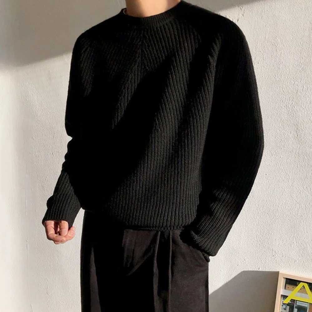 Mens Autumn Winter Korean Style Loose Round Neck Knitted Sweater GenderNeutral Trendy Casual Solid Color Simple Sweater UnisexZ250918
