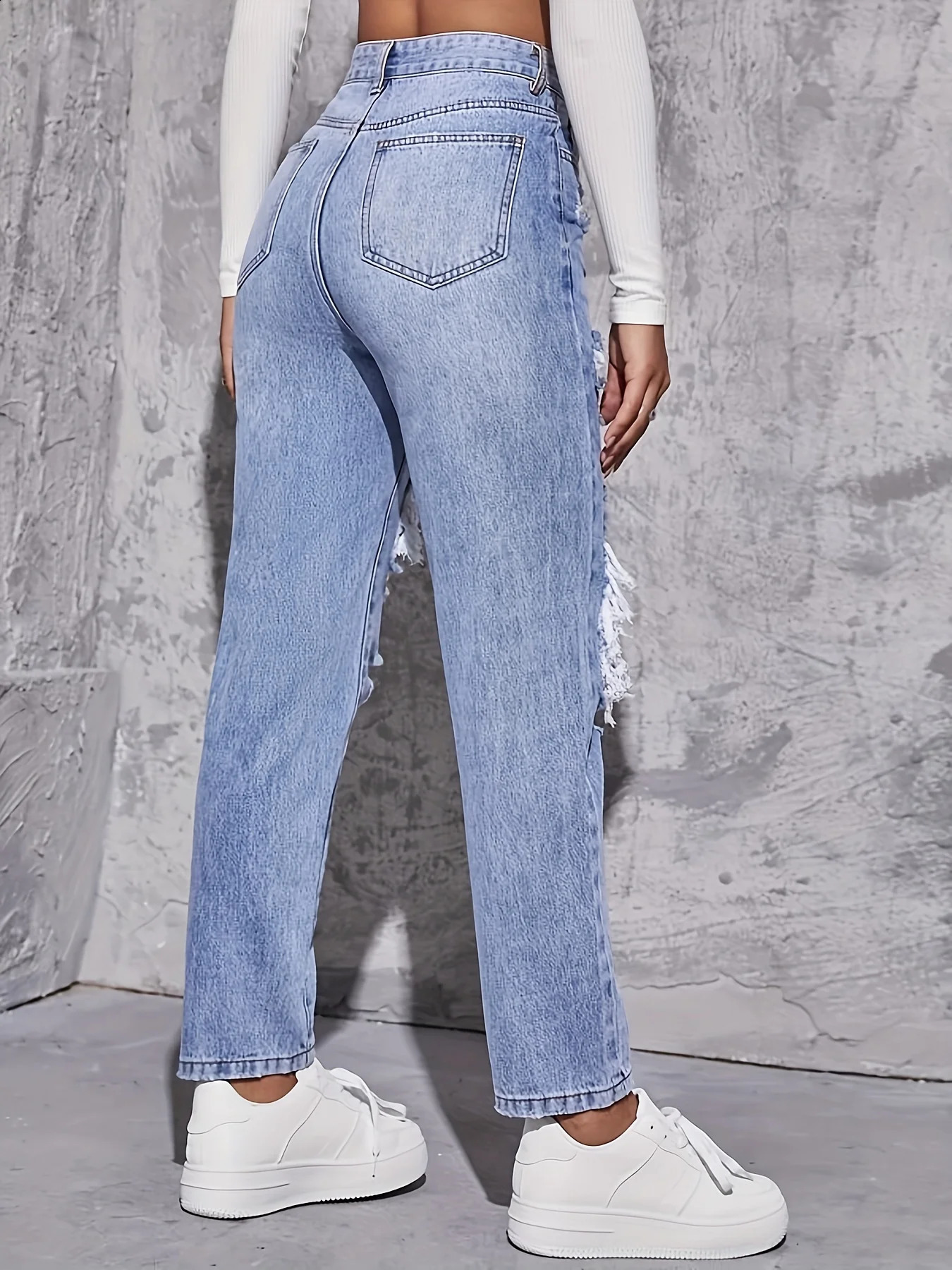 American Retro Holepunched Jeans Women High Waist Straightcrotch Loose Slim Highstreet Vibe Widelegged Dragging Pants Z260313