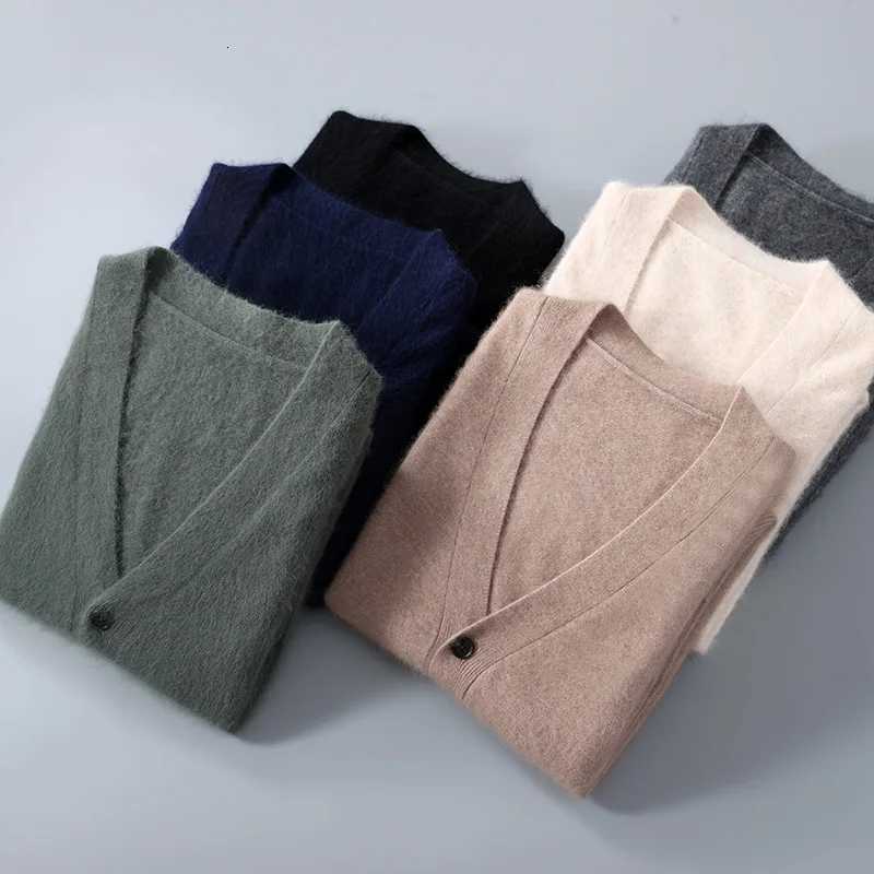 Hot selling new product 100 pure mink cashmere mens cardigan sweater casual simple knit cardigan long sleeved jacket mensZ250918