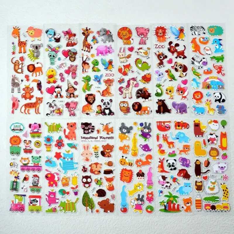 10 Sheets Kids Stickers Cartoon Animal Puffy Sticker Birthday Christmas New Year Gift for Girl Boy Cartoon Scrapbooking Stickers C250918