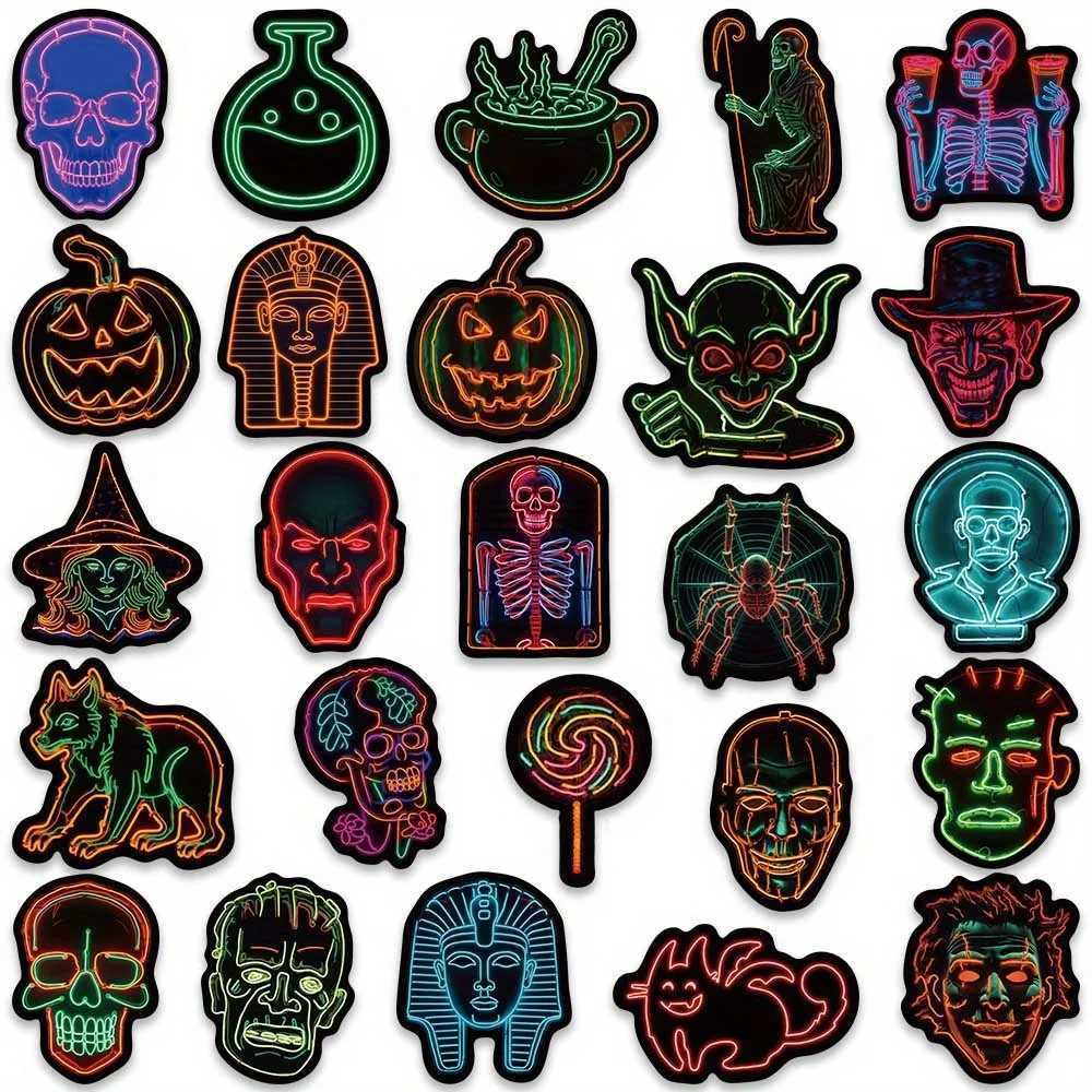 50pcs Neon Halloween Cartoon Graffiti Stickers Spooky Horror Decals for Water Bottles Party Supplies Reusable SelfAdhesive C250918