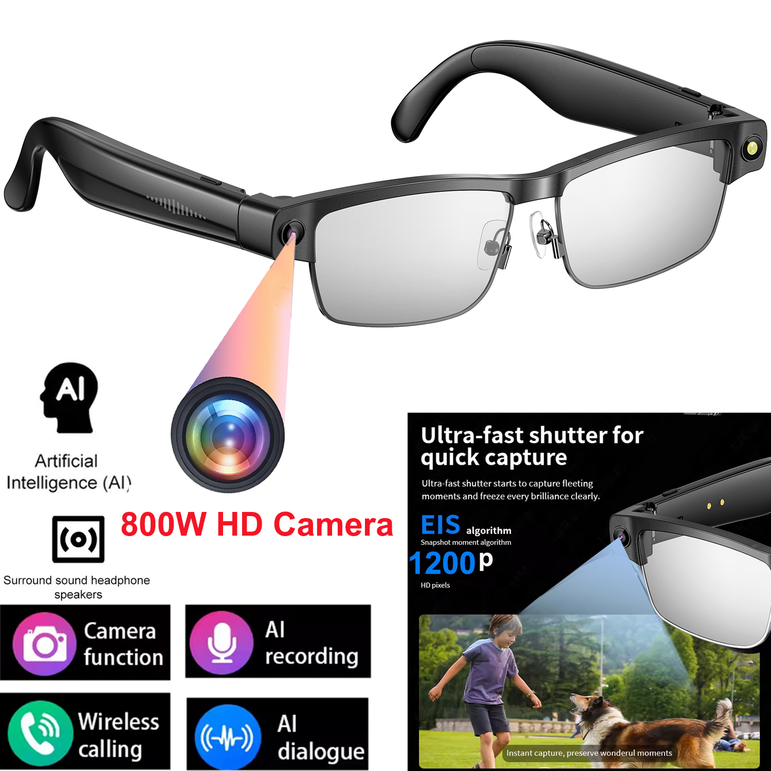 2025 New Product L802 AI Smart Glasses 8-Megapixel Dual-Microphone Noise-Cancellation Object Recognition High-Definition Sound Quality Smart Translati