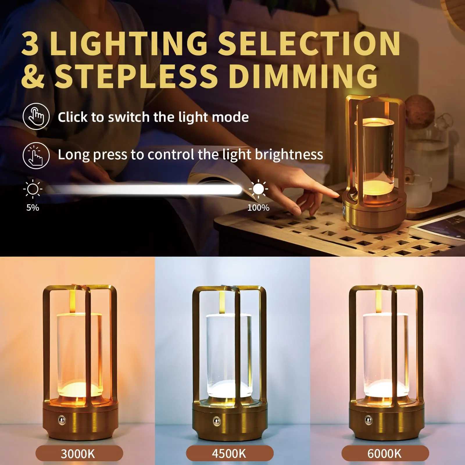 Retro LED Cordless Table Lamp Bar Metal Desk Lamps Touch Dimming Night Light Rechargeable Restaurant Bedroom Home Outdoor Decor Y2509241
