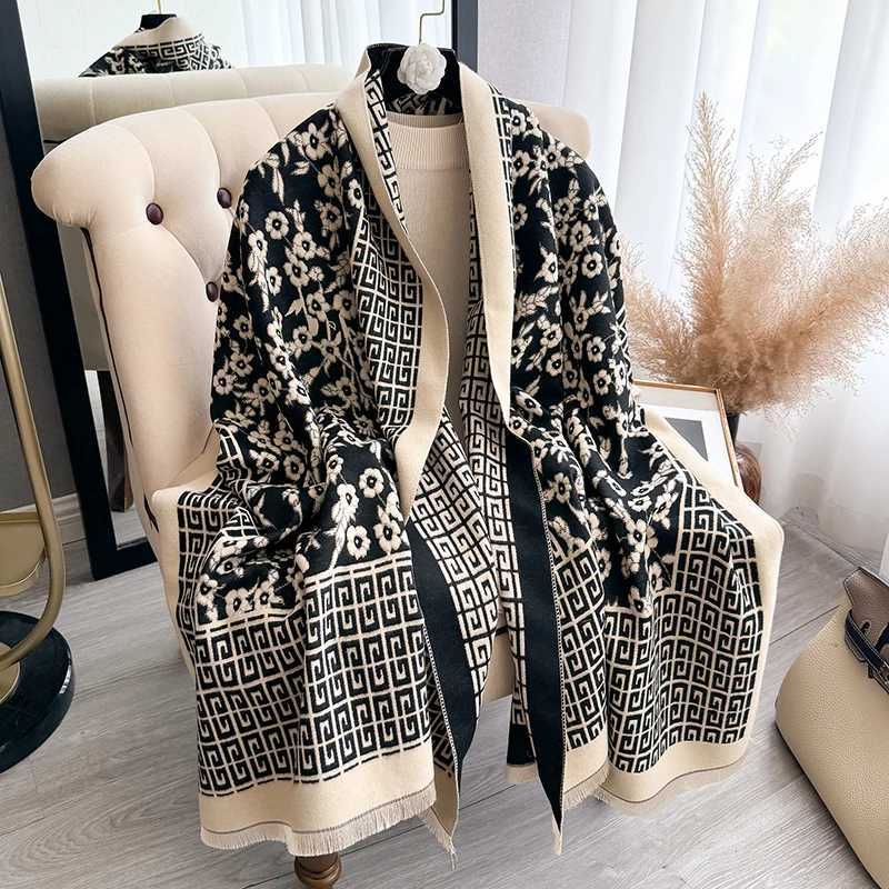 2025 Winter Wen Cashmere Scarf Thick Warm Shls Wrs ral Jacquard La Blanket Echarpe Bufanda Fem New Y250918