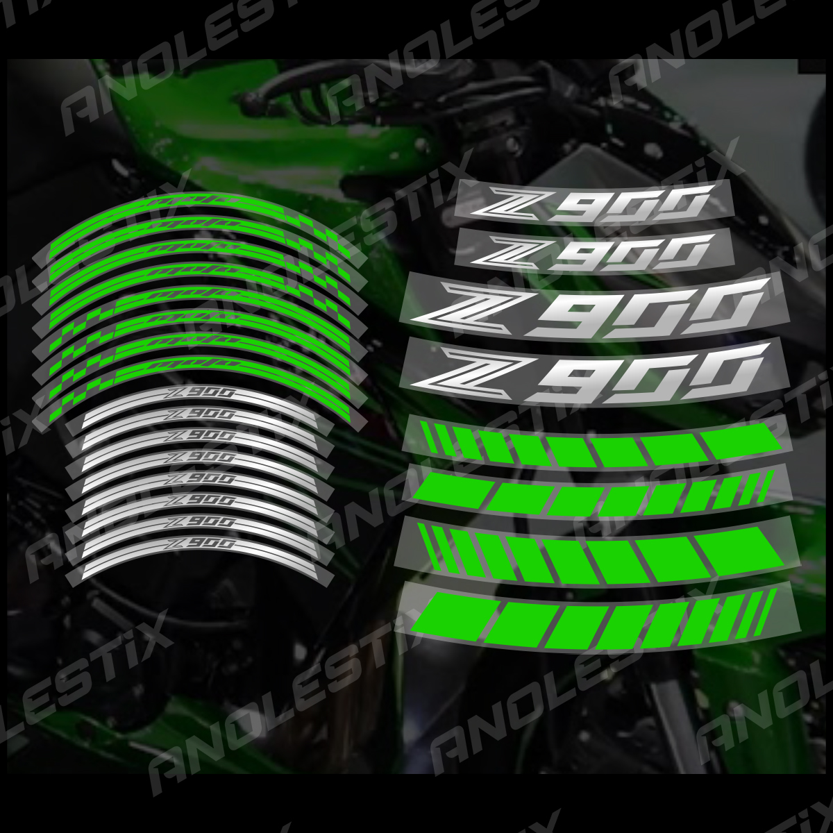 For Kawasaki Z900 AnoleStix Reflective Motorcycle Wheel Sticker Hub Decal Rim Moto Stripe Tape