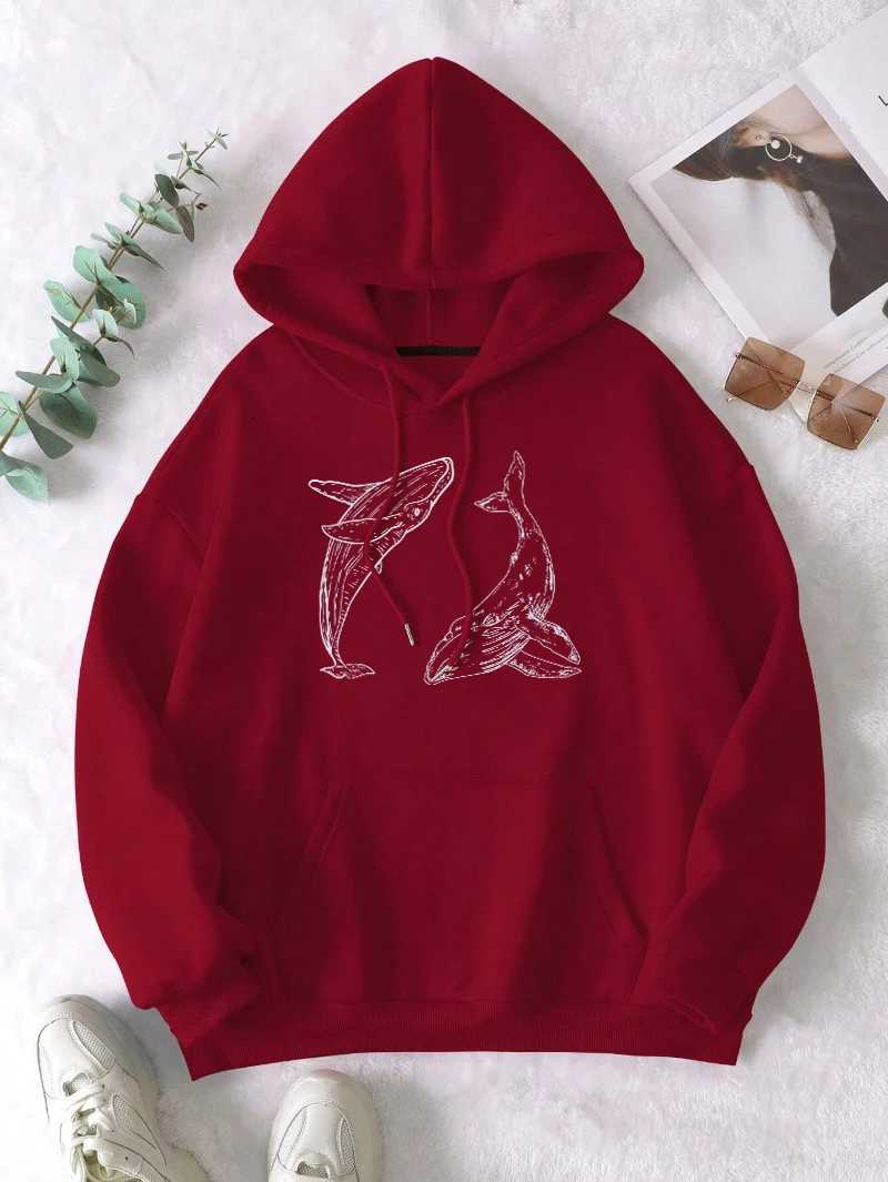Creative Ocean Whale Printing Women Hoodie Loose Casual Hoody Autumn Multicolor Woman Streetwear AllMatch Fleece ClothesZ250918