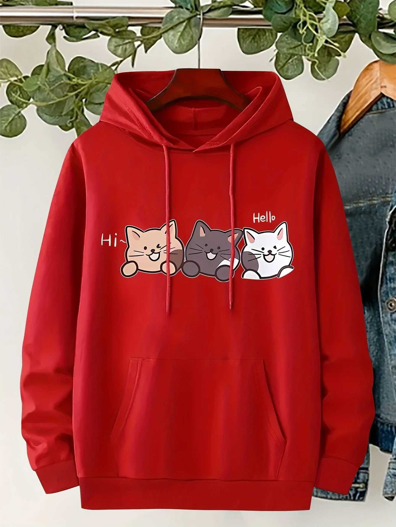 Cute Three Kittens Printed Hoodie 2025 Autumn Winter New Womens Round Neck Top Hoodie Womens Sweatshirt Casual ClothingZ250918