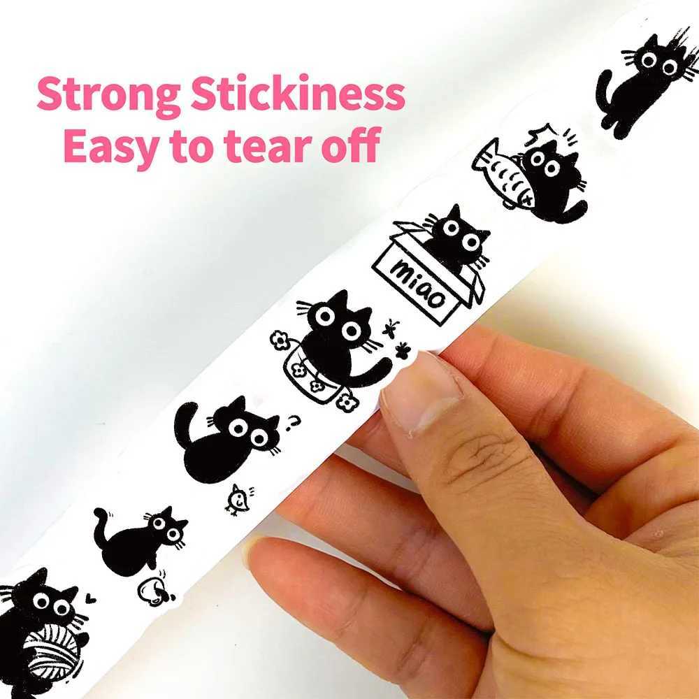 500PCS Little Black Cat Roll Stickers Decoration Collage Fashion Skateboard Phone Coffee Scrapbook For Waterproof Art Sticker C250918