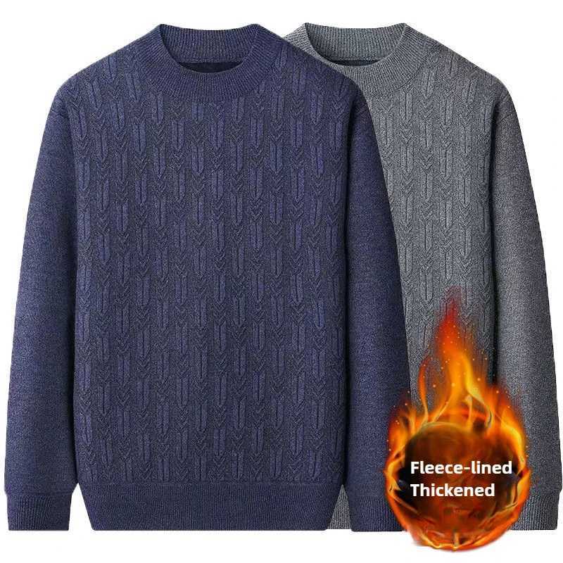 Winter Mens Sweater Round NeCK Fleece Lined Base Layer Knitwear Jumpers Solid Jacquard Casual Loosefit Knit SweatersZ250918