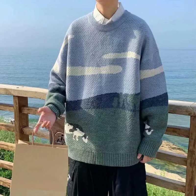 Mens Cows Print Sweaters 2025 Winter Patchwork Knitted Pullover Men ONeck Korean Fashion Sweater Women Casual Harajuku ClothesZ250918