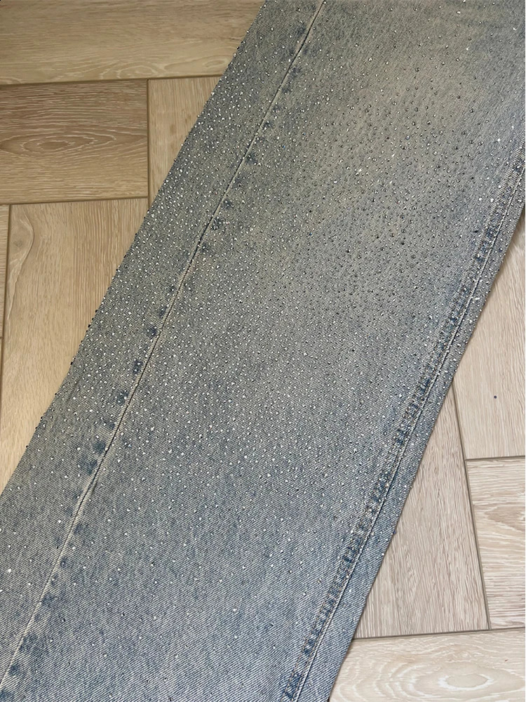 Womens Sparkling Denim Jeans Pant With Rhinestones High Waist Straight Leg Pants Trendy Streetwear Casual Daily Trousers Z260313