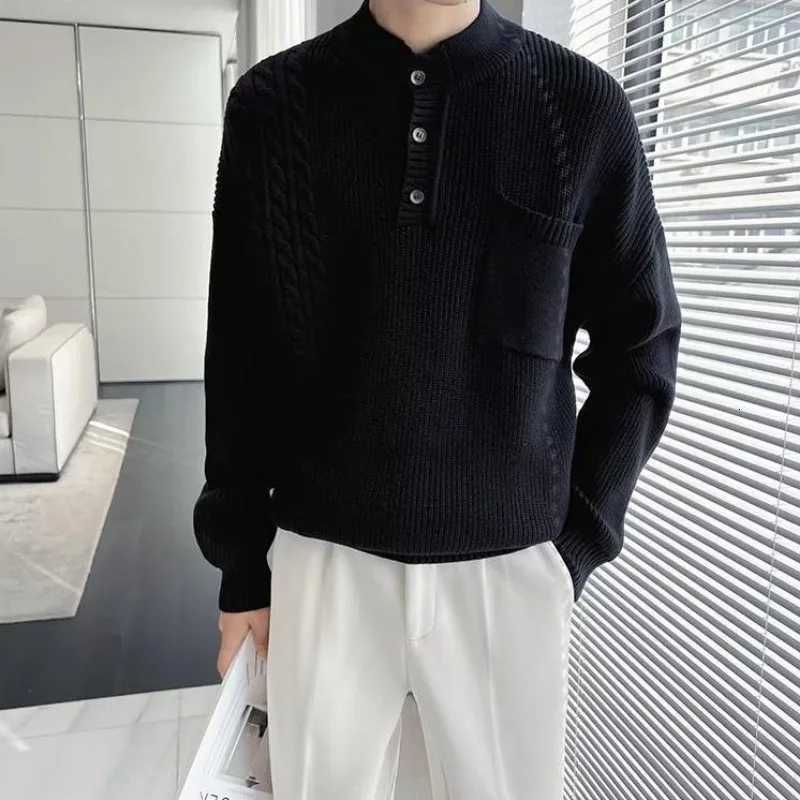 Knitwear with Pockets Mens Knit Sweater Solid Color Pullovers Male Loose Fit Top Long Sleeve Korean Style Clothing Deals 2024Z250918