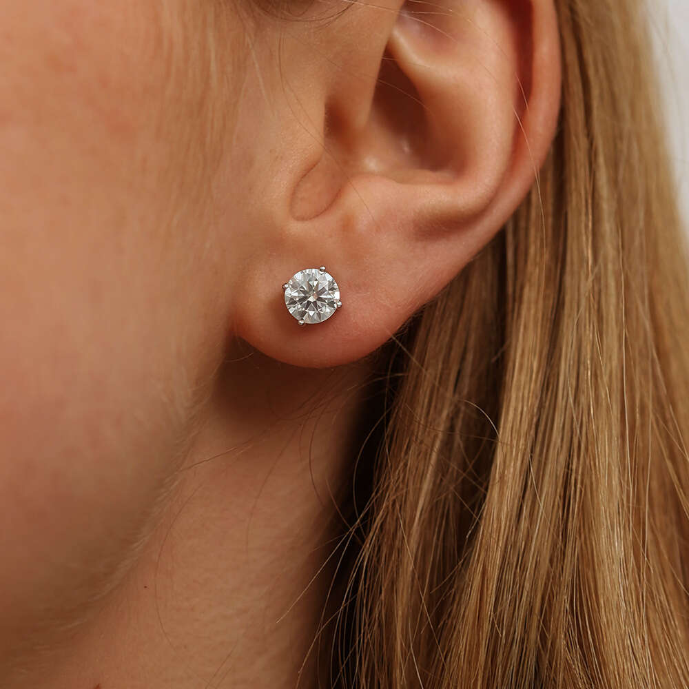 Moissanite Classic Four-Prong Earrings S Jewelry TikTok 1ct Pure Sier High-End Mini Women