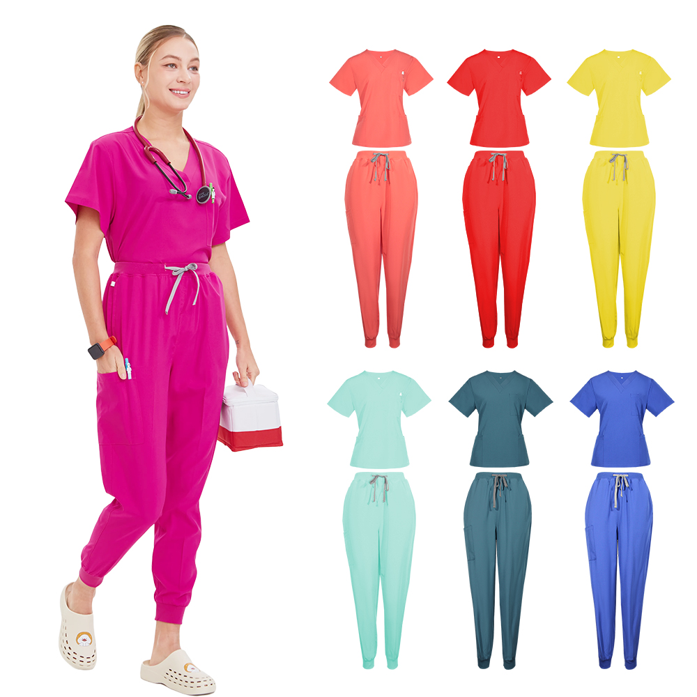 Scrubs for Women Uniform 4-Way Stretch V Neck Hospital Scrub Tops Jogger Pant Women Men Nurse Doctor Nursing Scrub sets