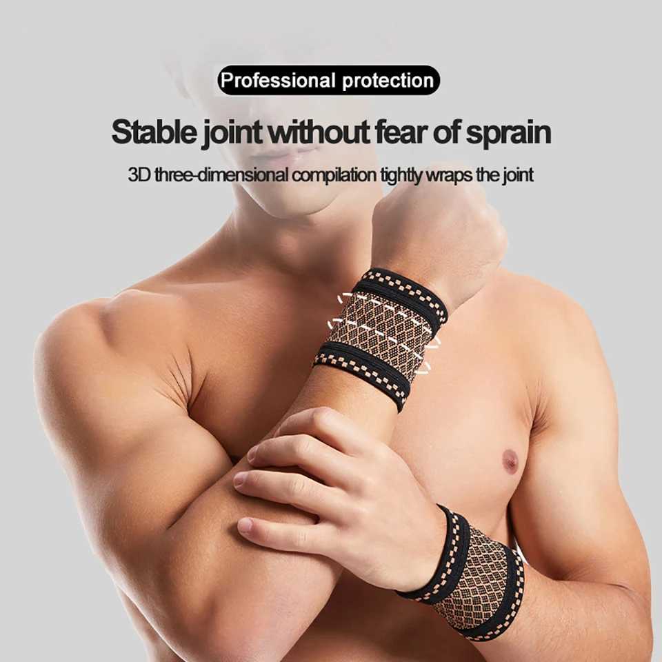1Pair Copper Wrist Guard Professional Sports Fitness Wrist Brace Support Wrist Protector Elastic Knitted Compression Wristband J2512111
